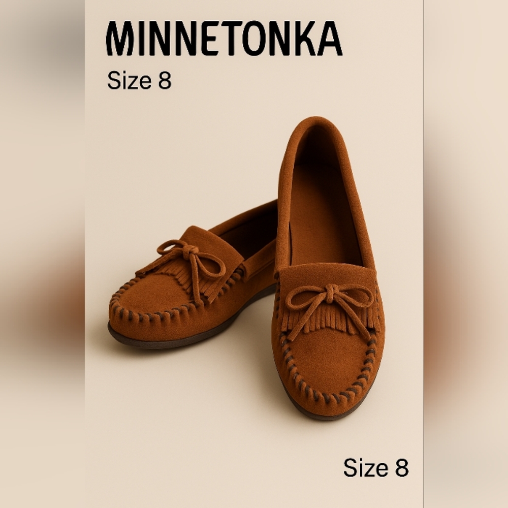 Minnetonka Women's Cognac Kilty Moccasín Leather Size 8